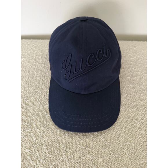 Gucci Navy Logo Embroidered Cotton Baseball Cap Size S Adjustable Strap NWT main image 3